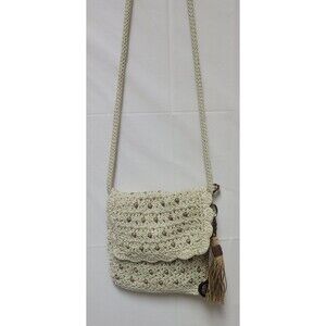 The Sak Women's Crochet Hobo  Bohemian Beaded Beige Shoulder Purse  New W/O Tags